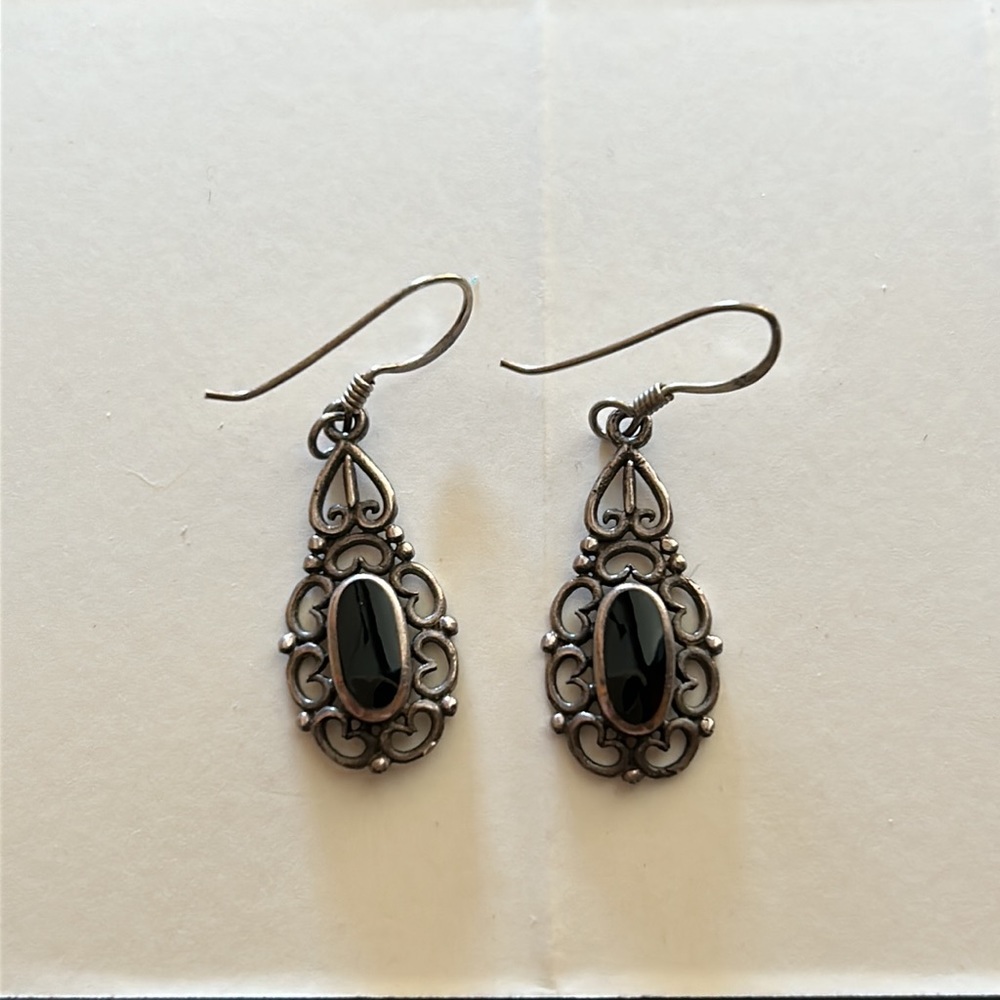 90’s Onyx-Sterling Silver Earrings